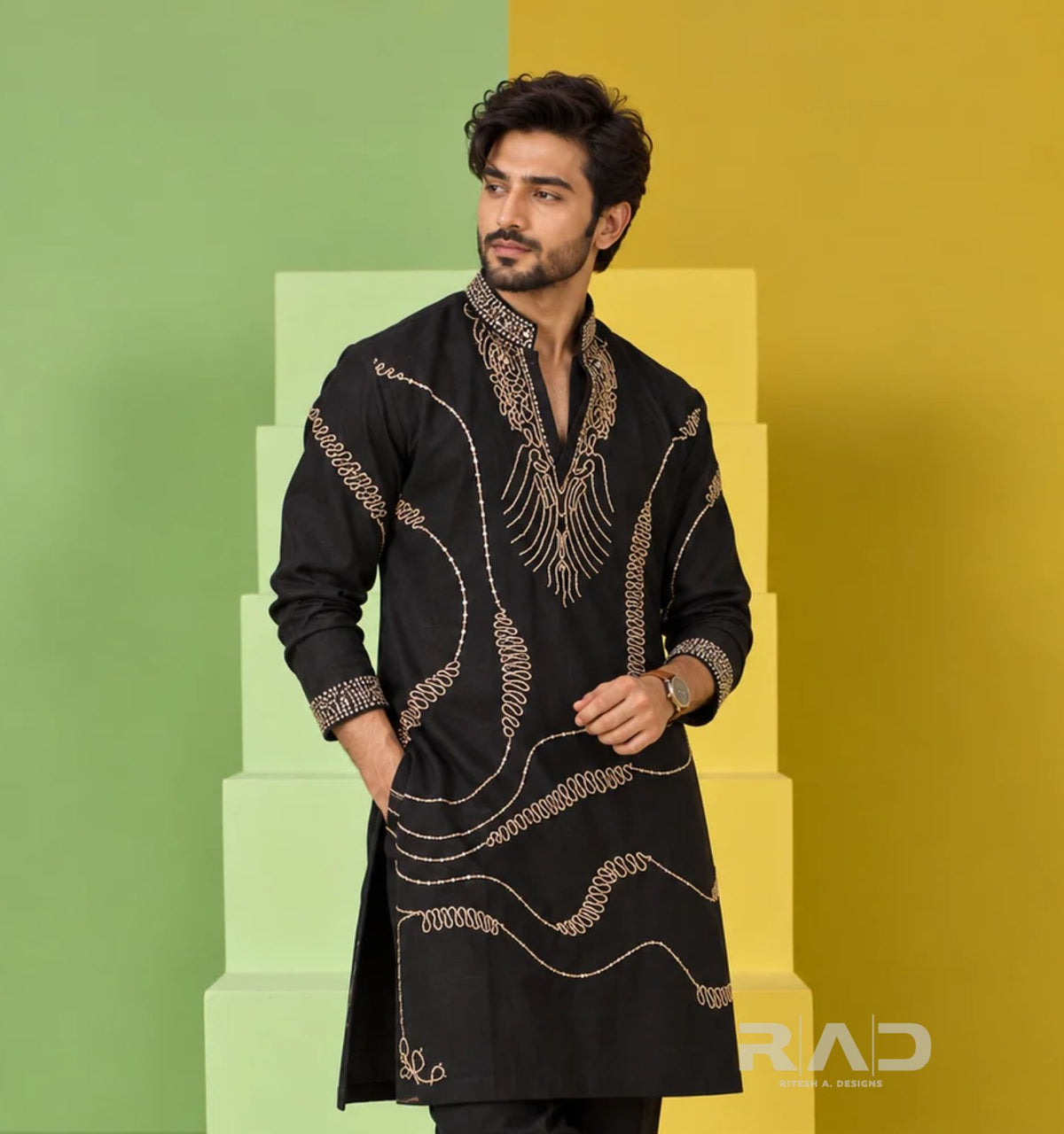 Nawabi Black Ensemble Kurta