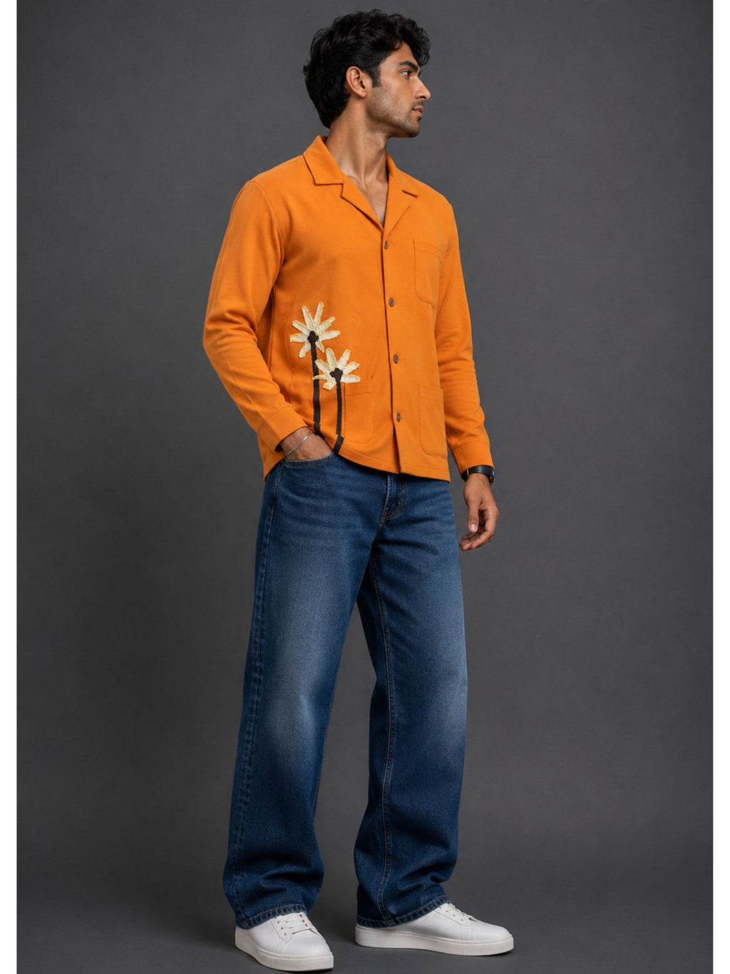 Orange Cuban Collar Shirt