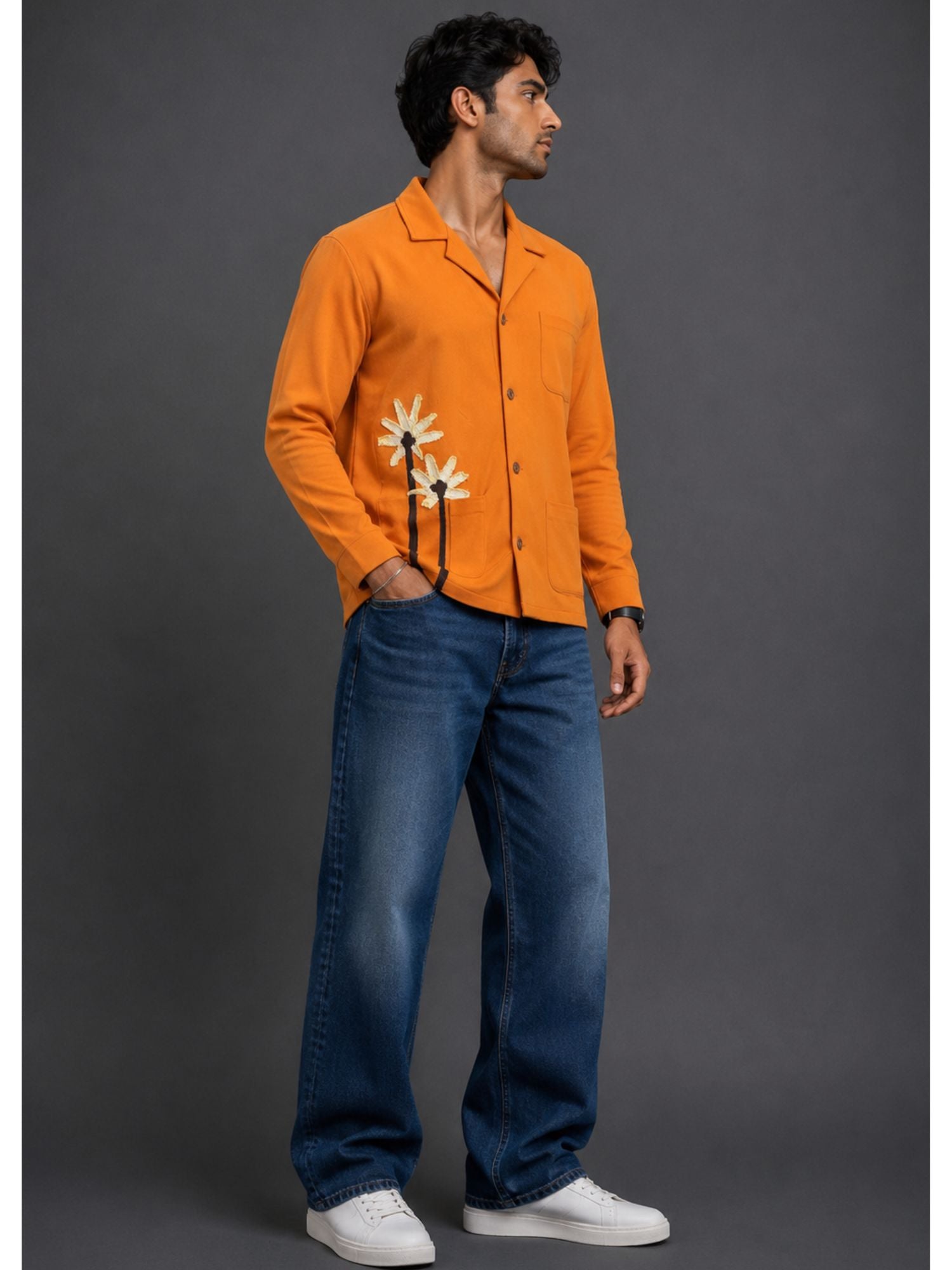 Orange Cuban Collar Shirt