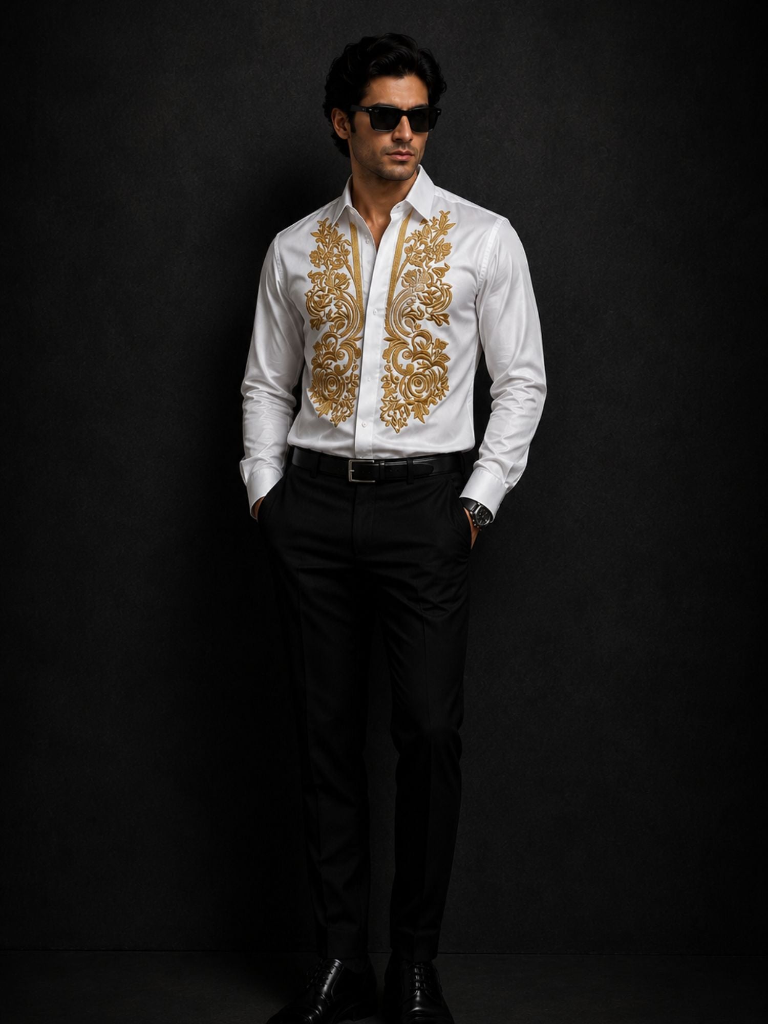 White Gold Embroidered Shirt