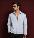 Arctic Pinstripe Zip Shacket
