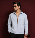 Arctic Pinstripe Zip Shacket