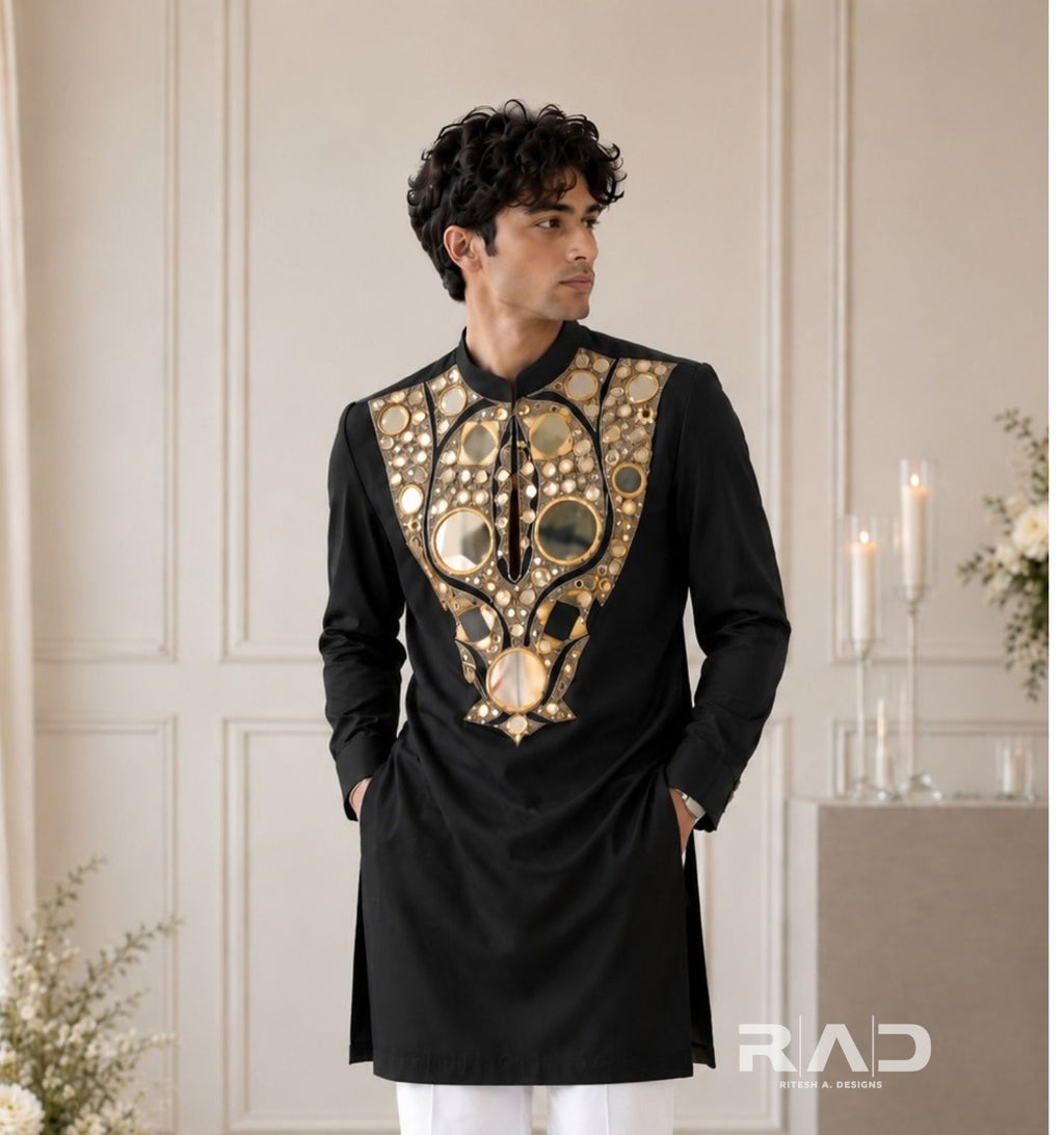 Black Sheesh Mahal Kurta