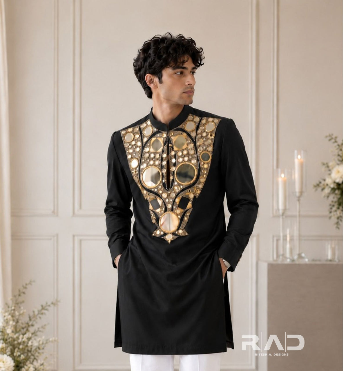 Black Sheesh Mahal Kurta
