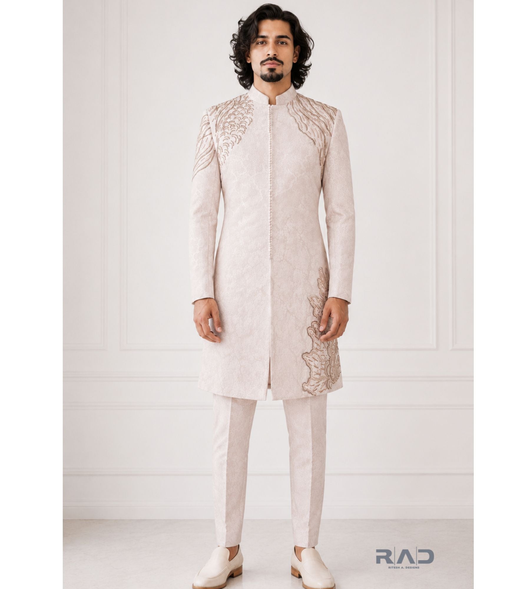 Aarushveer Ivory Signature Embroidered Sherwani