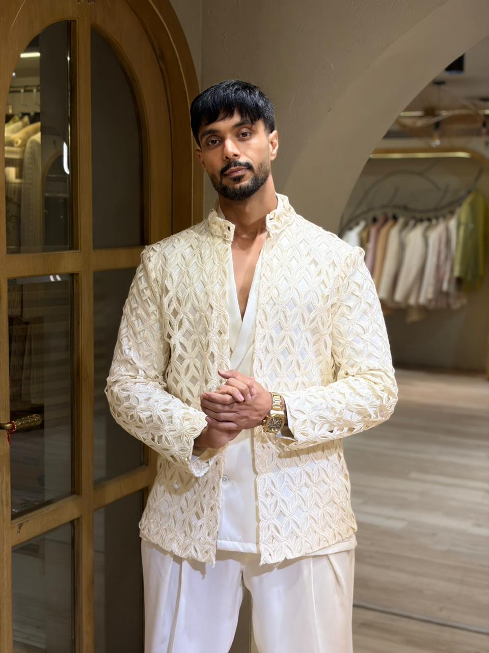 Ivory Luxe Textured Jacket Set
