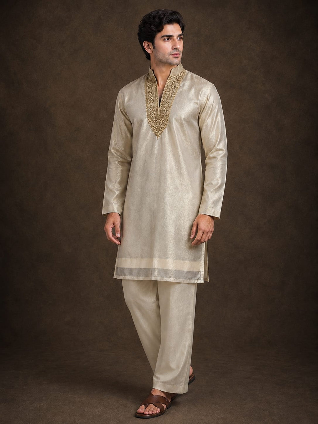 Light beige tissue Kurta