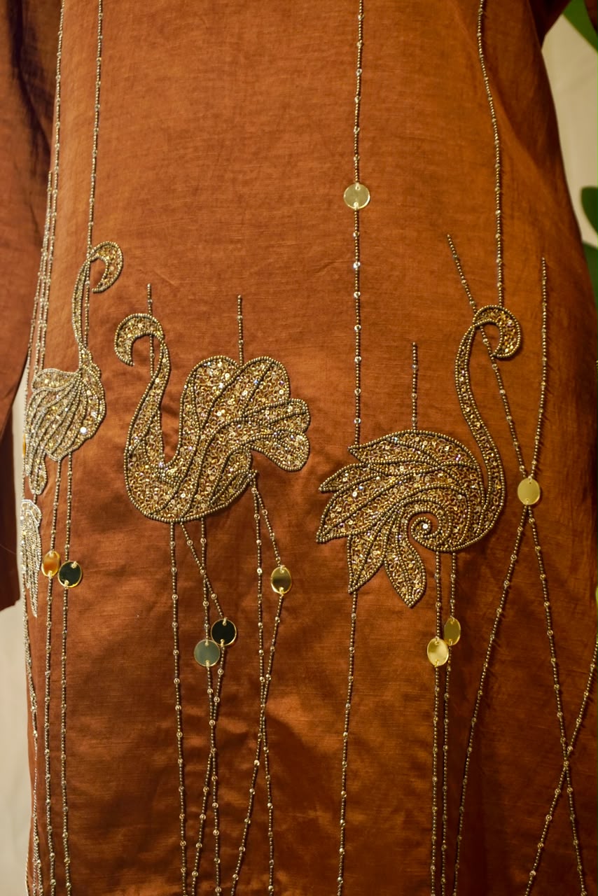 Copper Mayur Embroidered Kurta