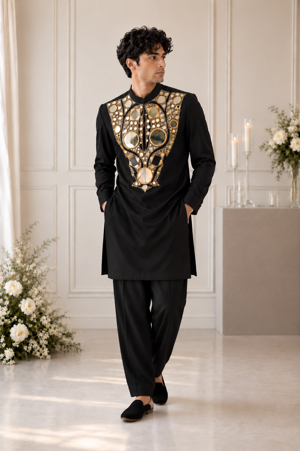 Black Sheesh Mahal Kurta
