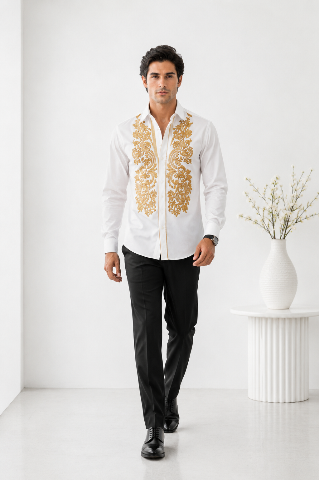 White Gold Embroidered Shirt