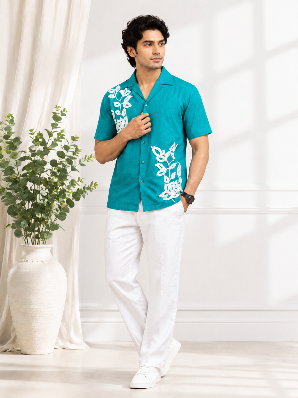 Teal Floral Resort Shirt