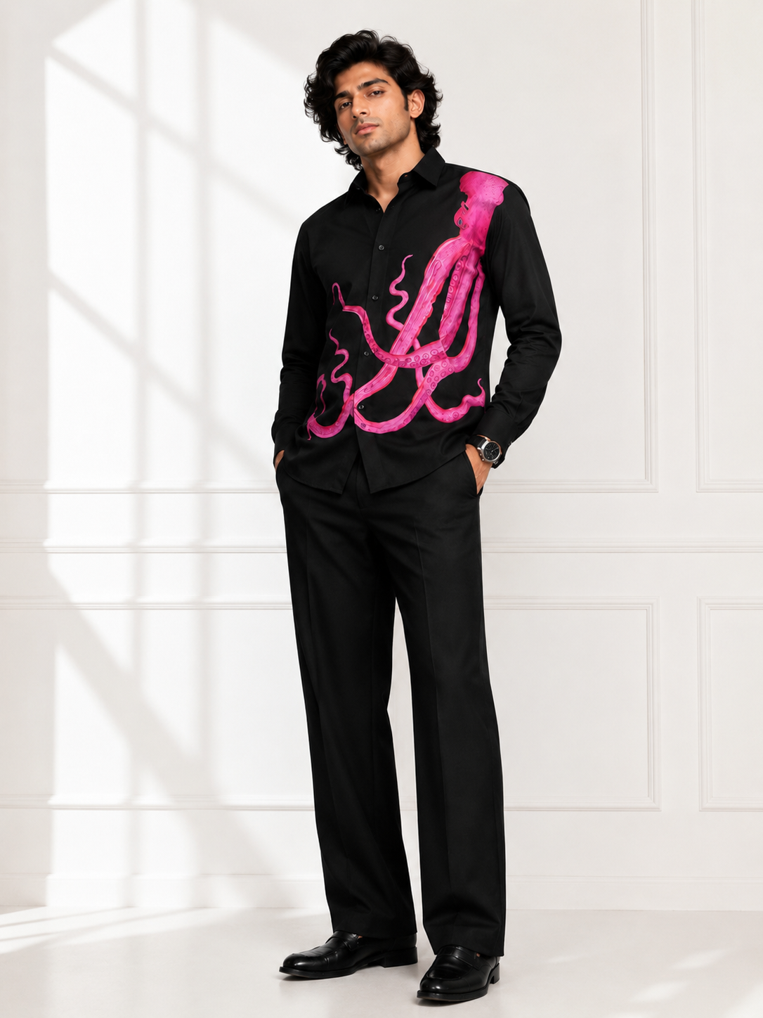 Black Octopus Print Shirt