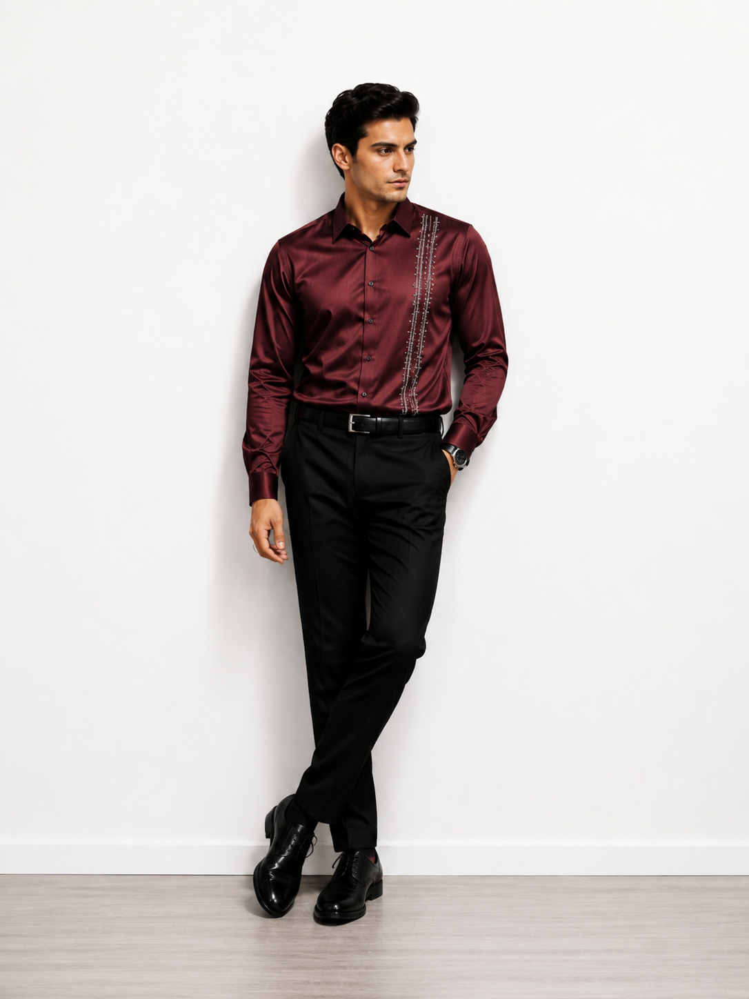 Maroon Crystal Stripe Shirt