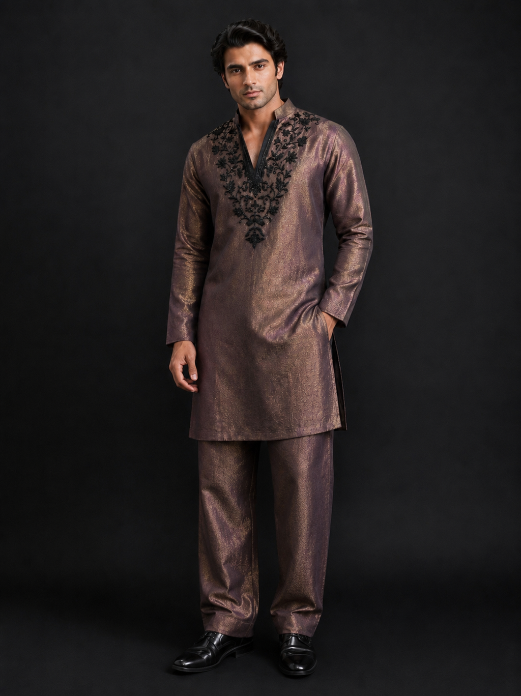 Zarqash Brown Tissue Kurta Set