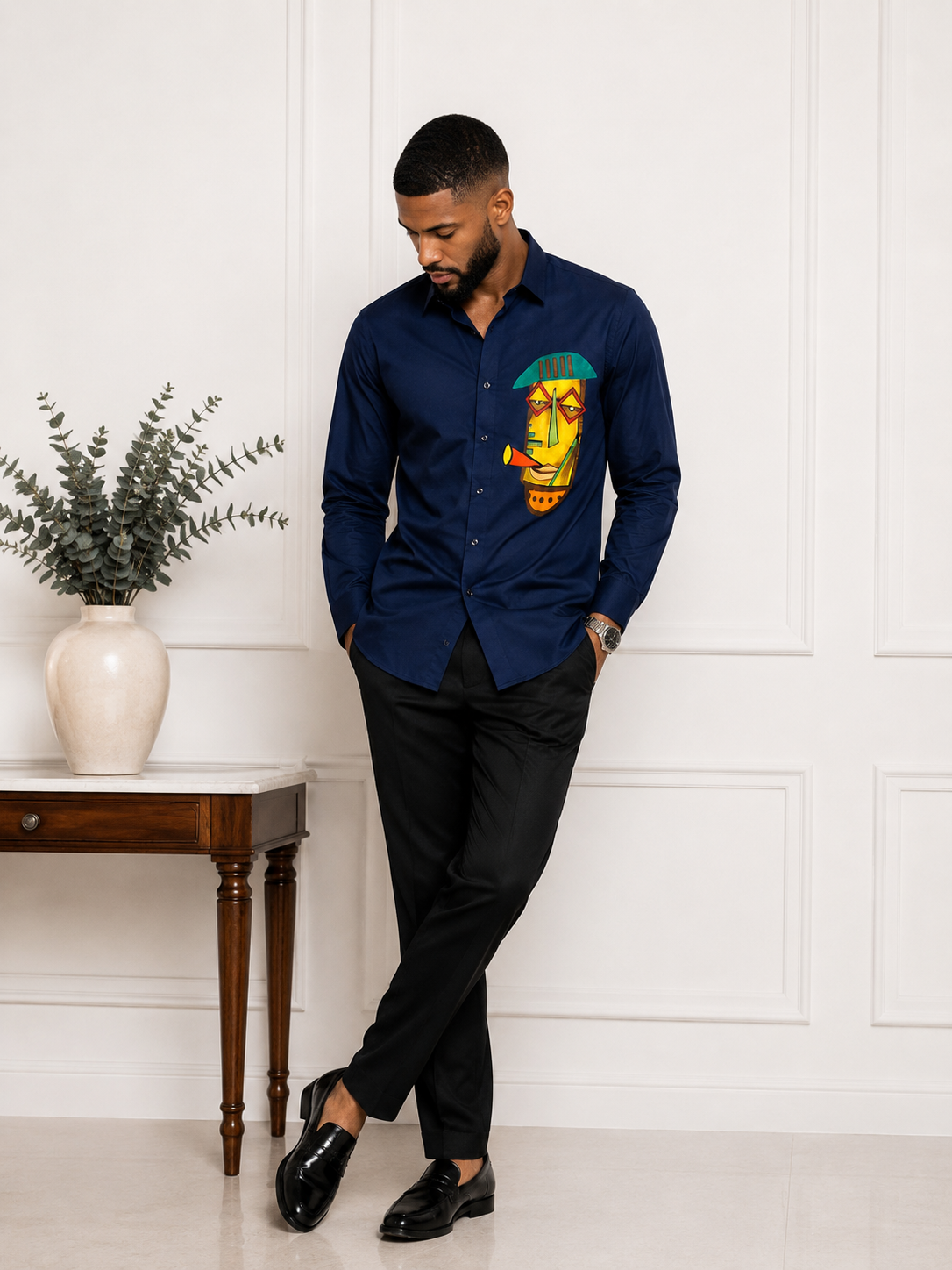 Abstract Face Print Shirt