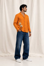 Orange Cuban Collar Shirt