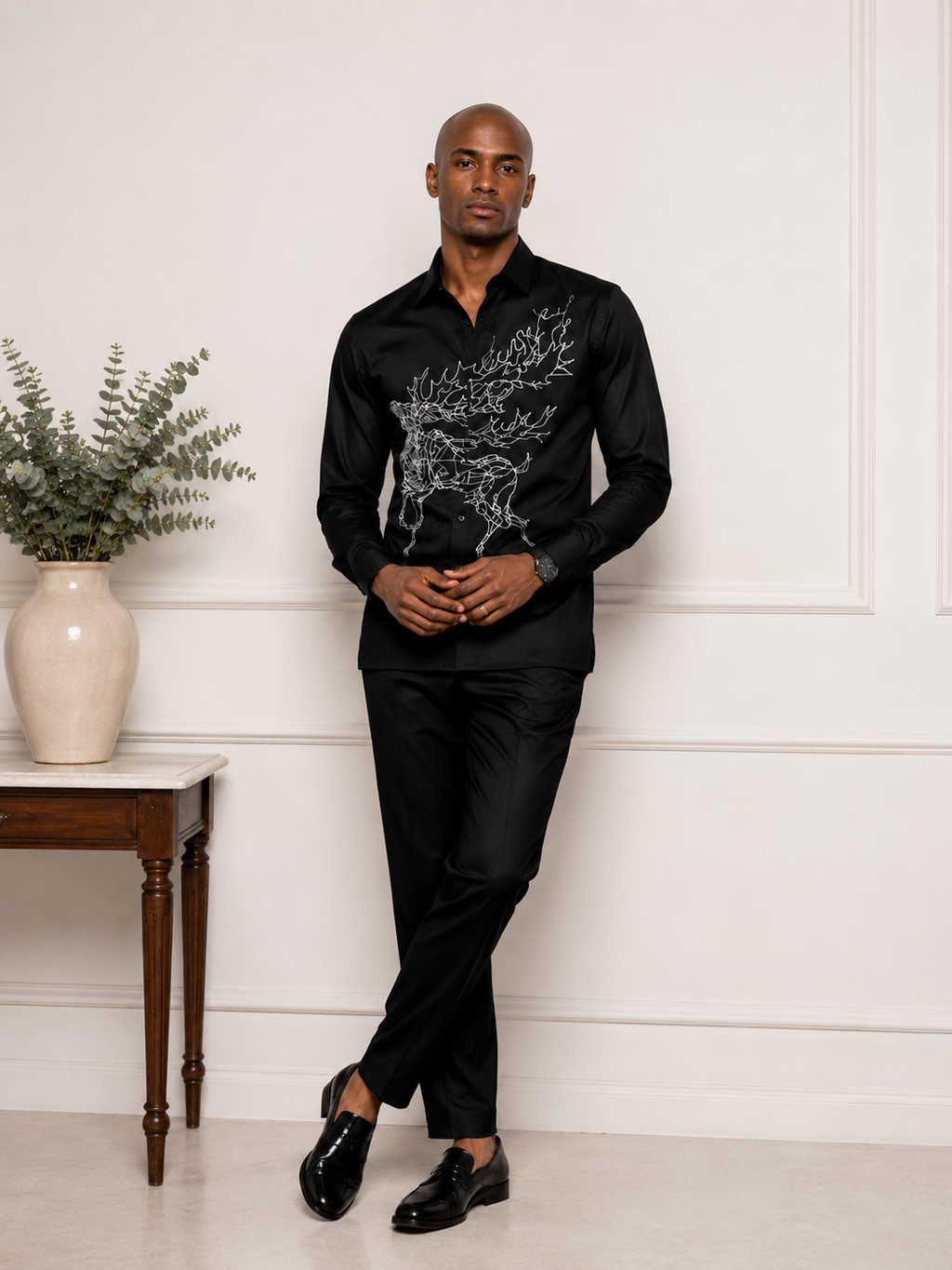 Black Deer Print Shirt