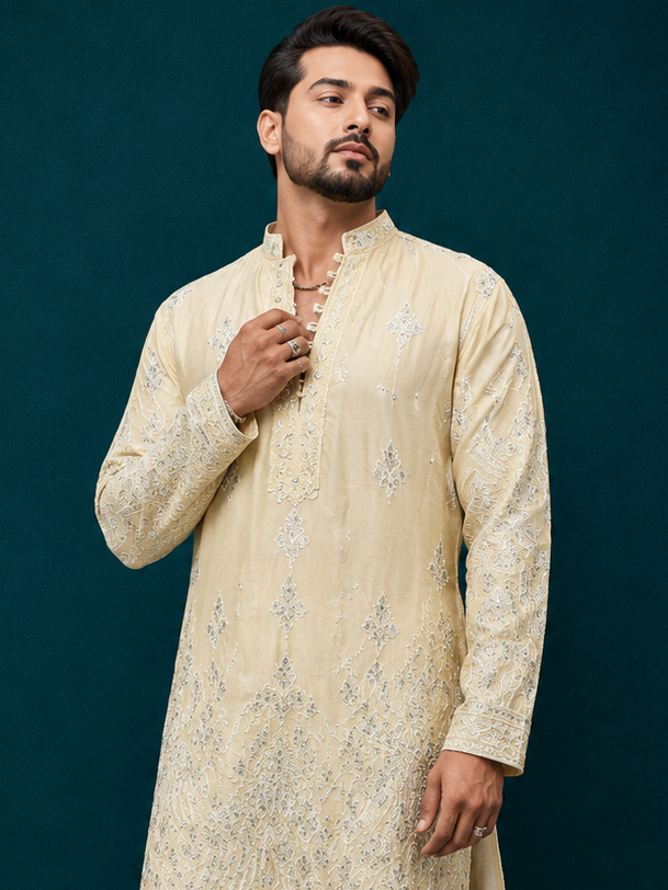 Crème Tissue Bird Kurta