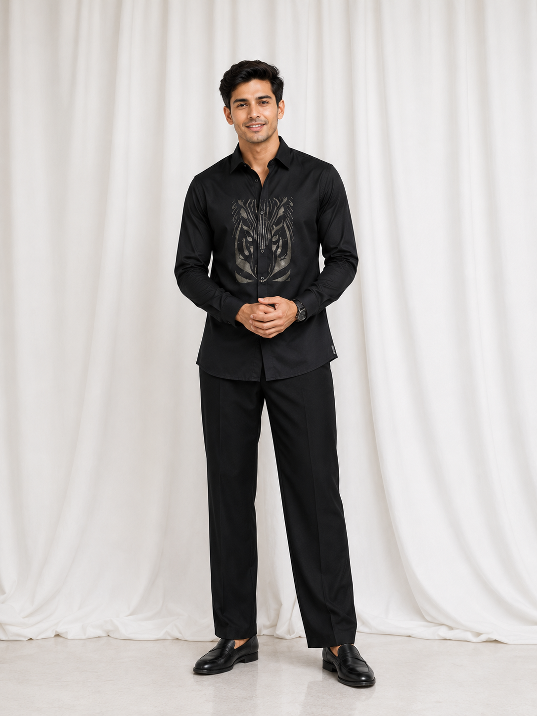 Black Wildlife Print Shirt
