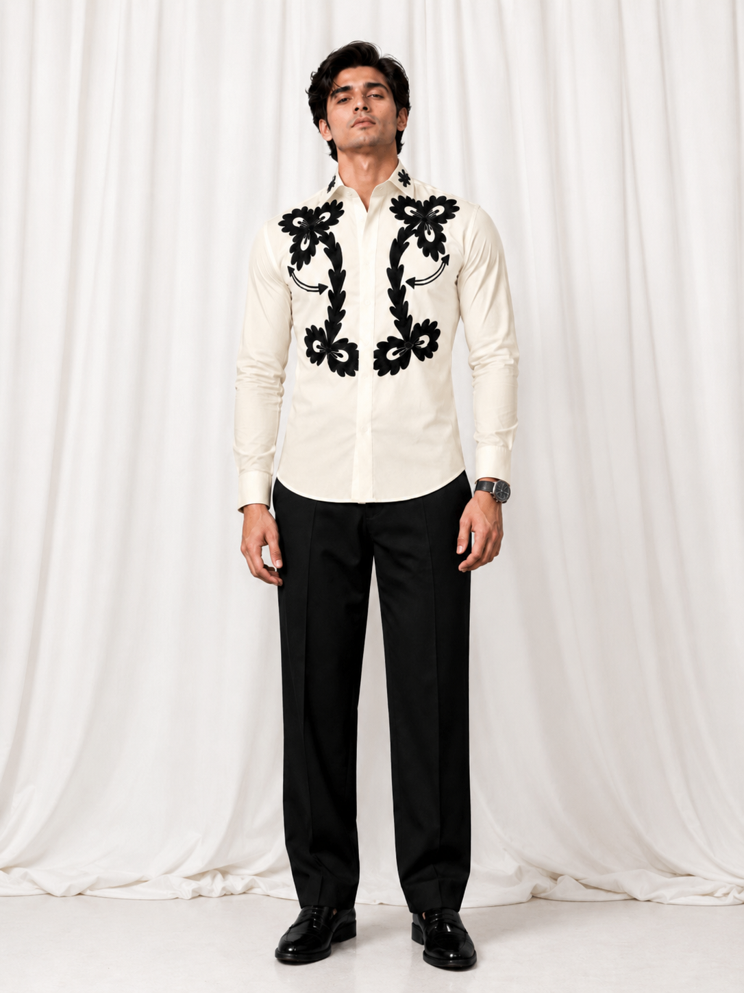 Black Embroidery White Shirt
