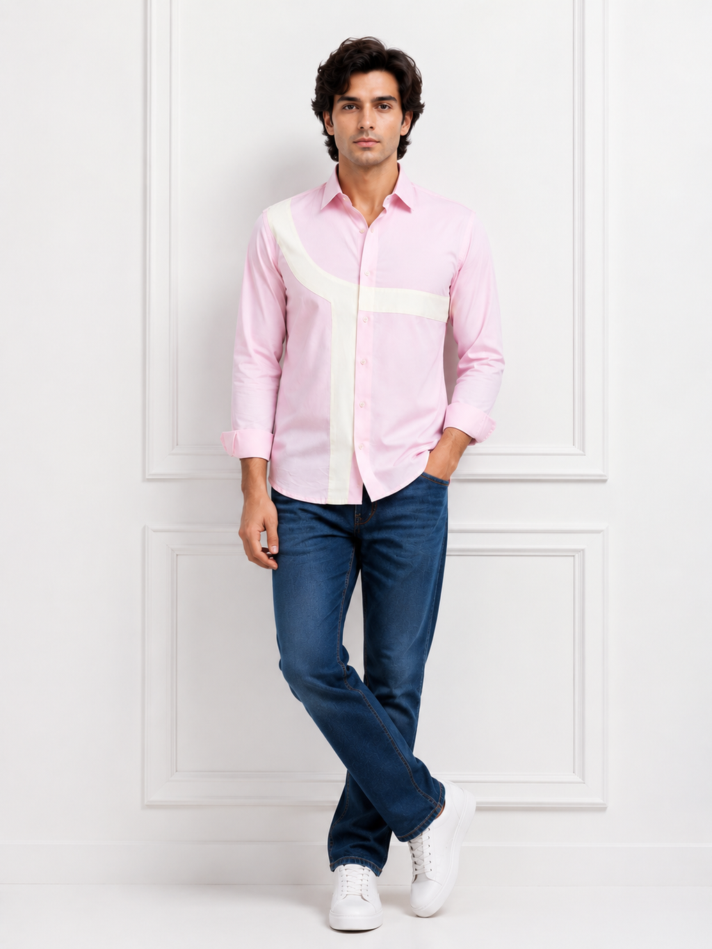 Pink Contrast Panel Shirt